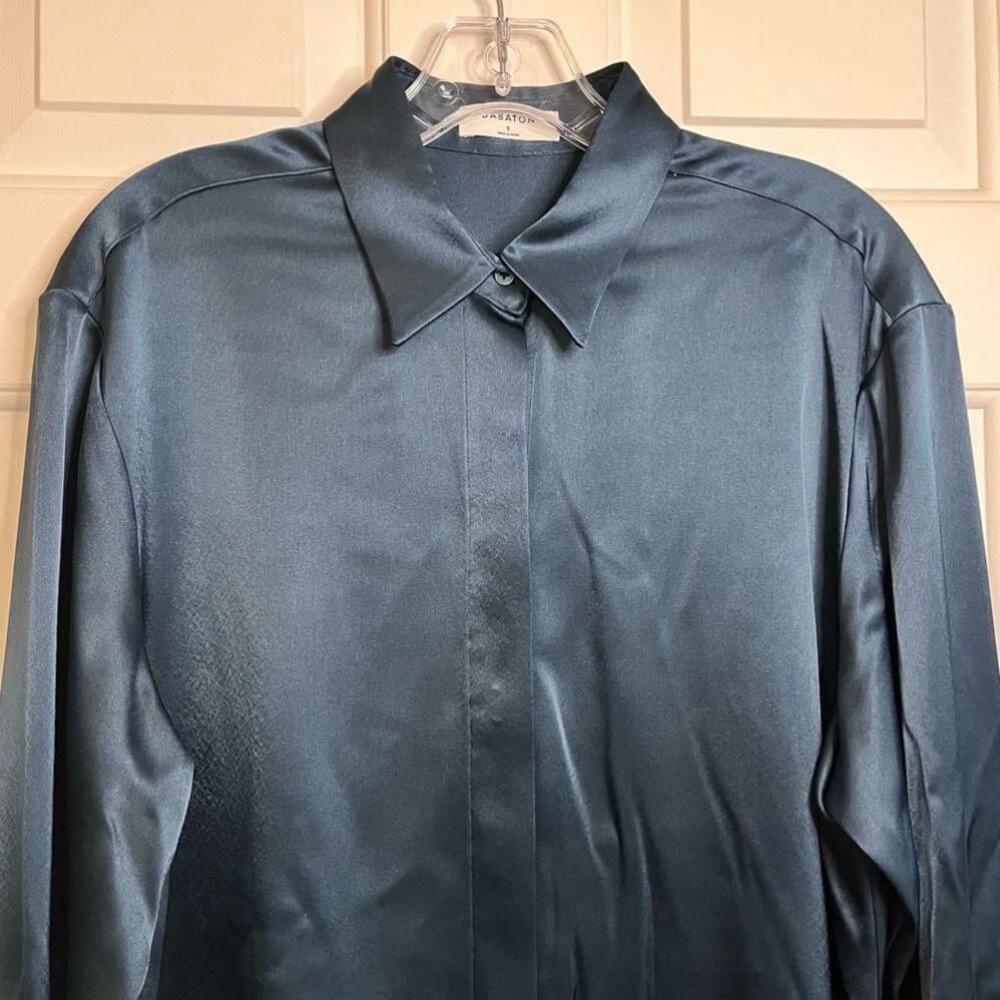 SOLD Aritzia Babaton Sable Herbage Green Satin Long Sleeve Button-down Shirt S - Picture 7 of 15